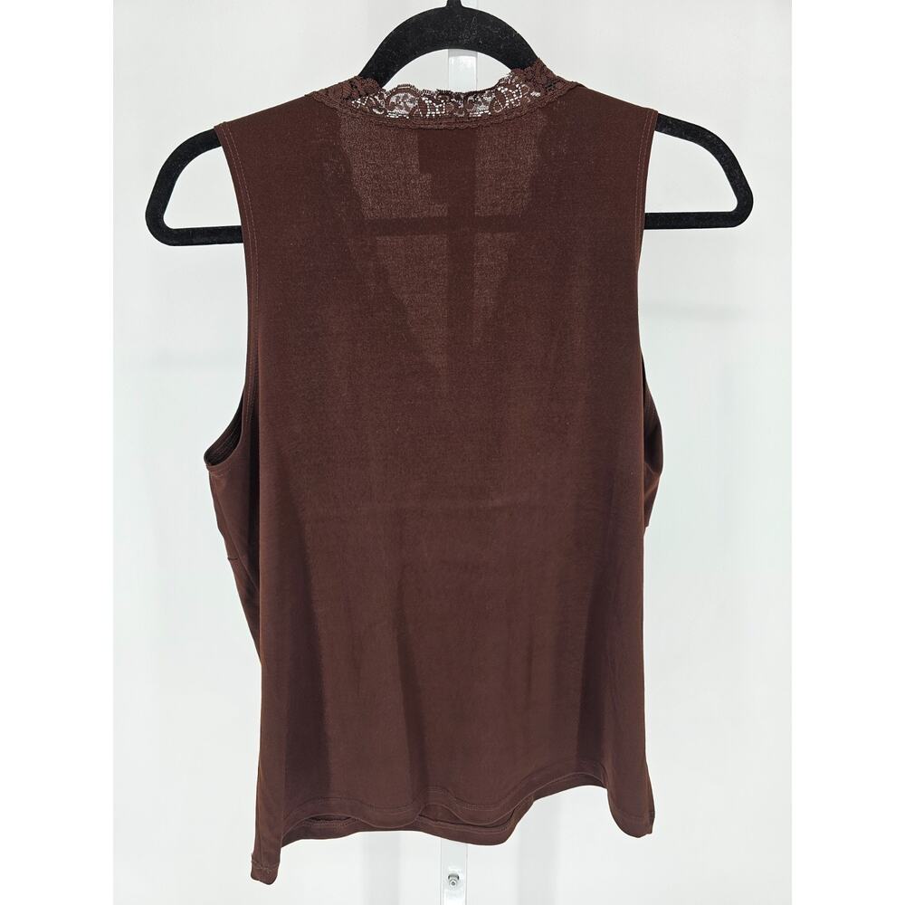 JKLA California Womens Sz XL Sleeveless Top Brown Lace Neckline V Neck Y2K - Picture 3 of 3